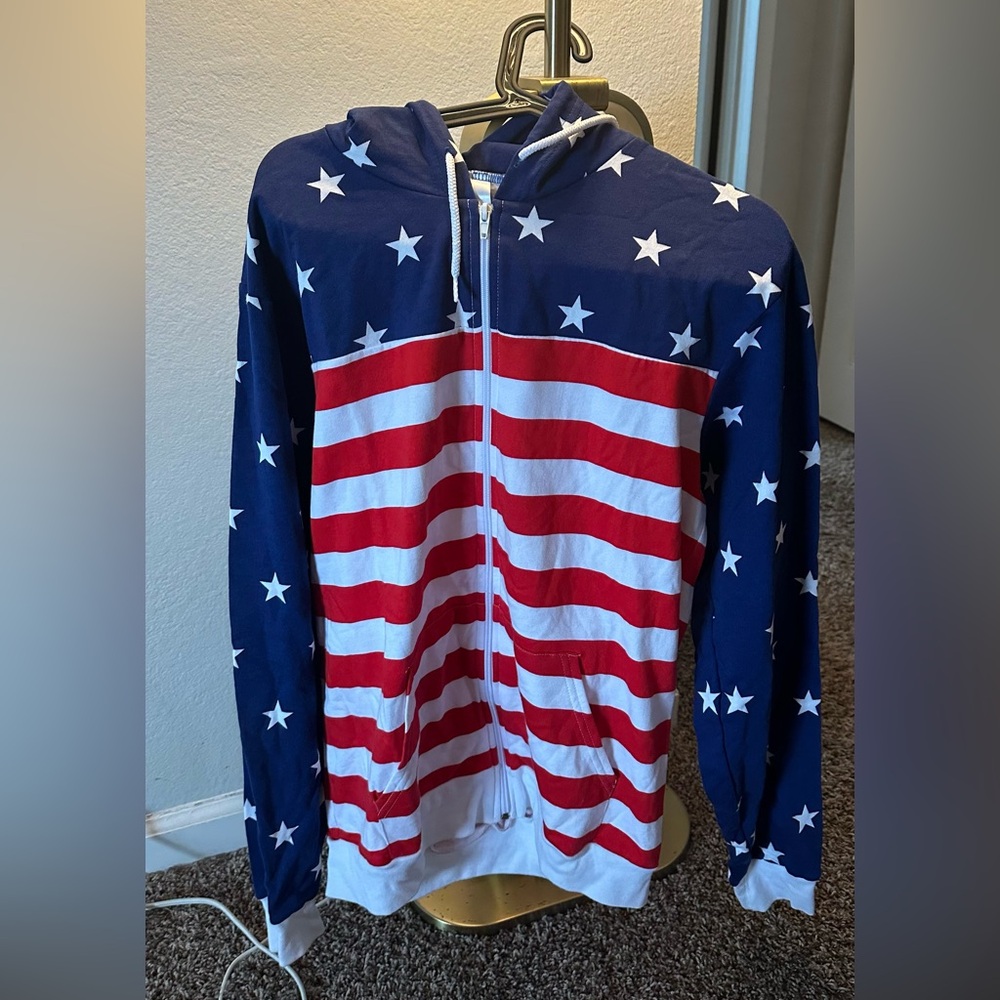 American Apparel Navy Red White Star & Stripe Fleece Zip Hoodie